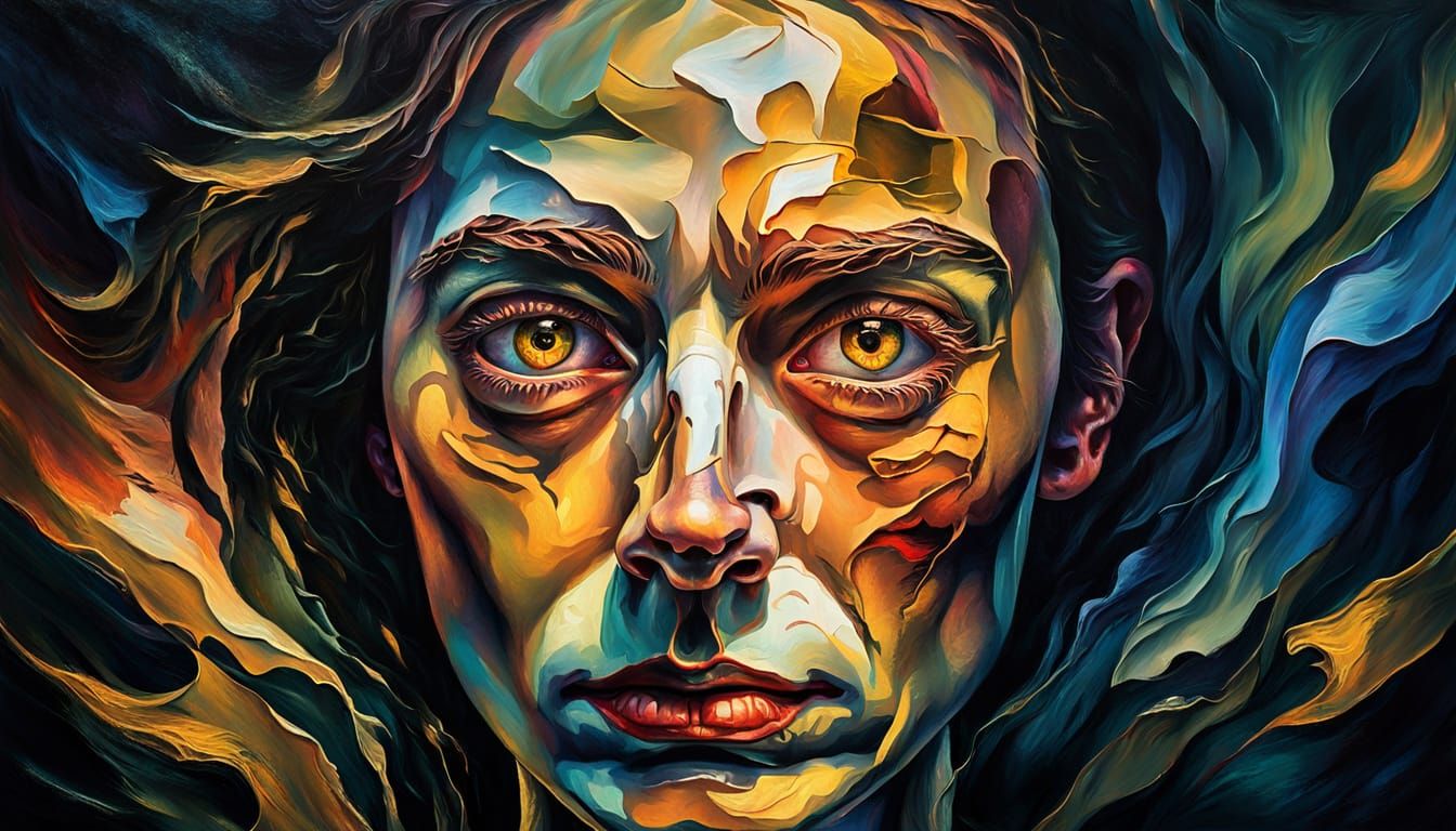 Surreal Portrait of Distorted Face with Hate Aspect