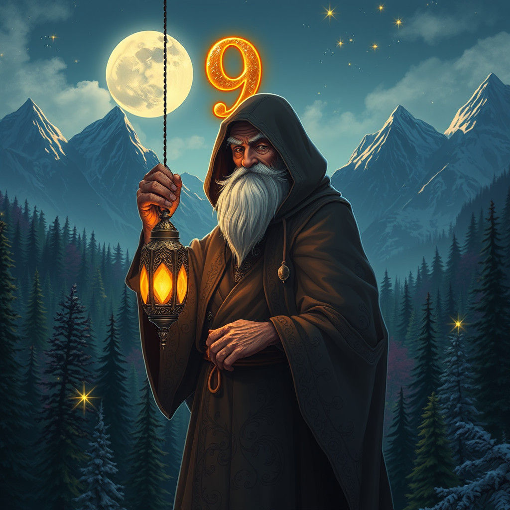 Mystical Old Man with Lantern in Dreamlike Forest