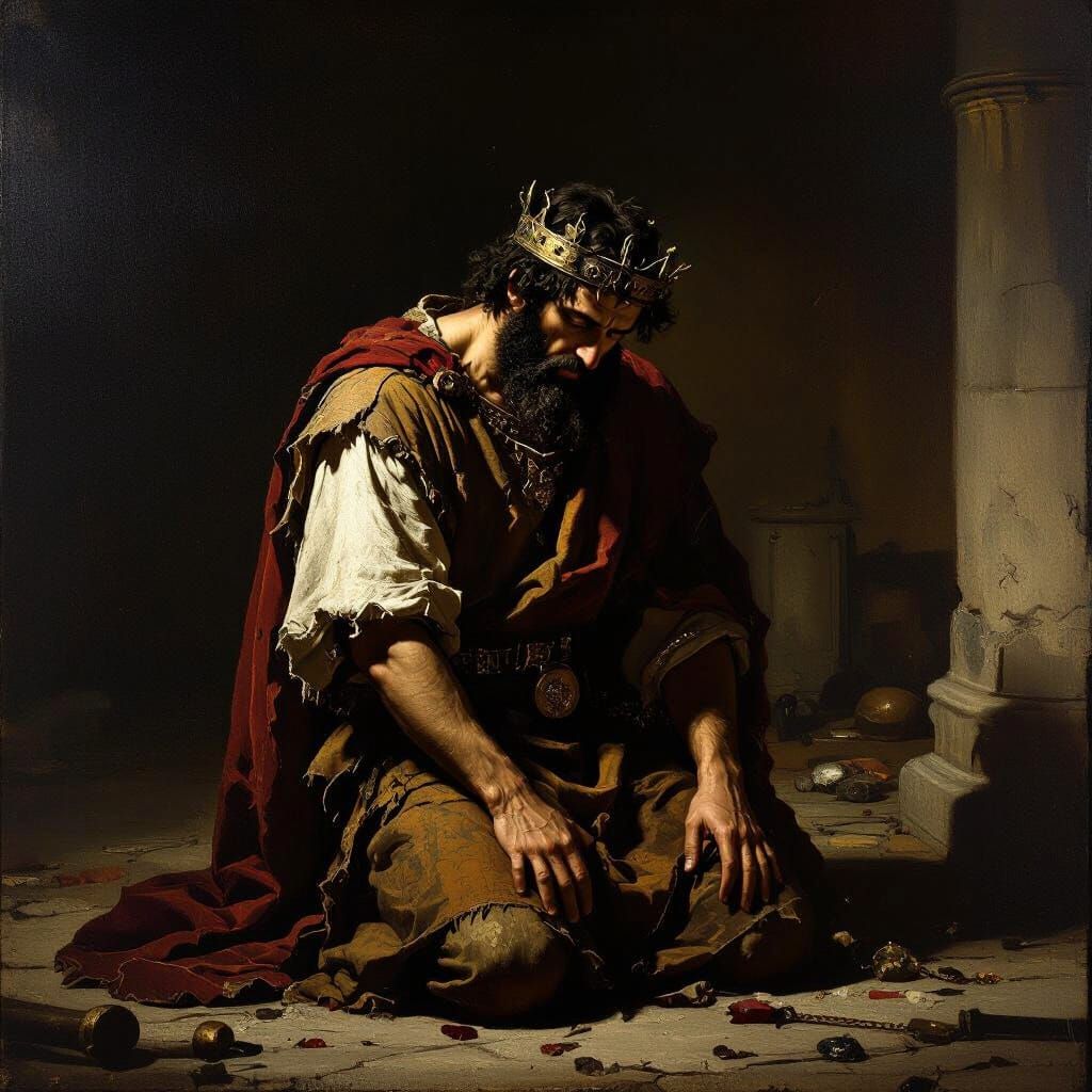 King David's Remorse in Ancient Temple, Caravaggio & Rembran...