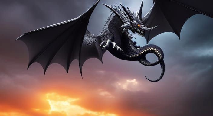 Majestic Black Dragon in Detailed 3D Rendering