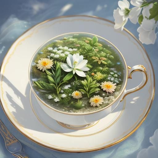 Miniature Garden Teacup in Surreal Ethereal Style