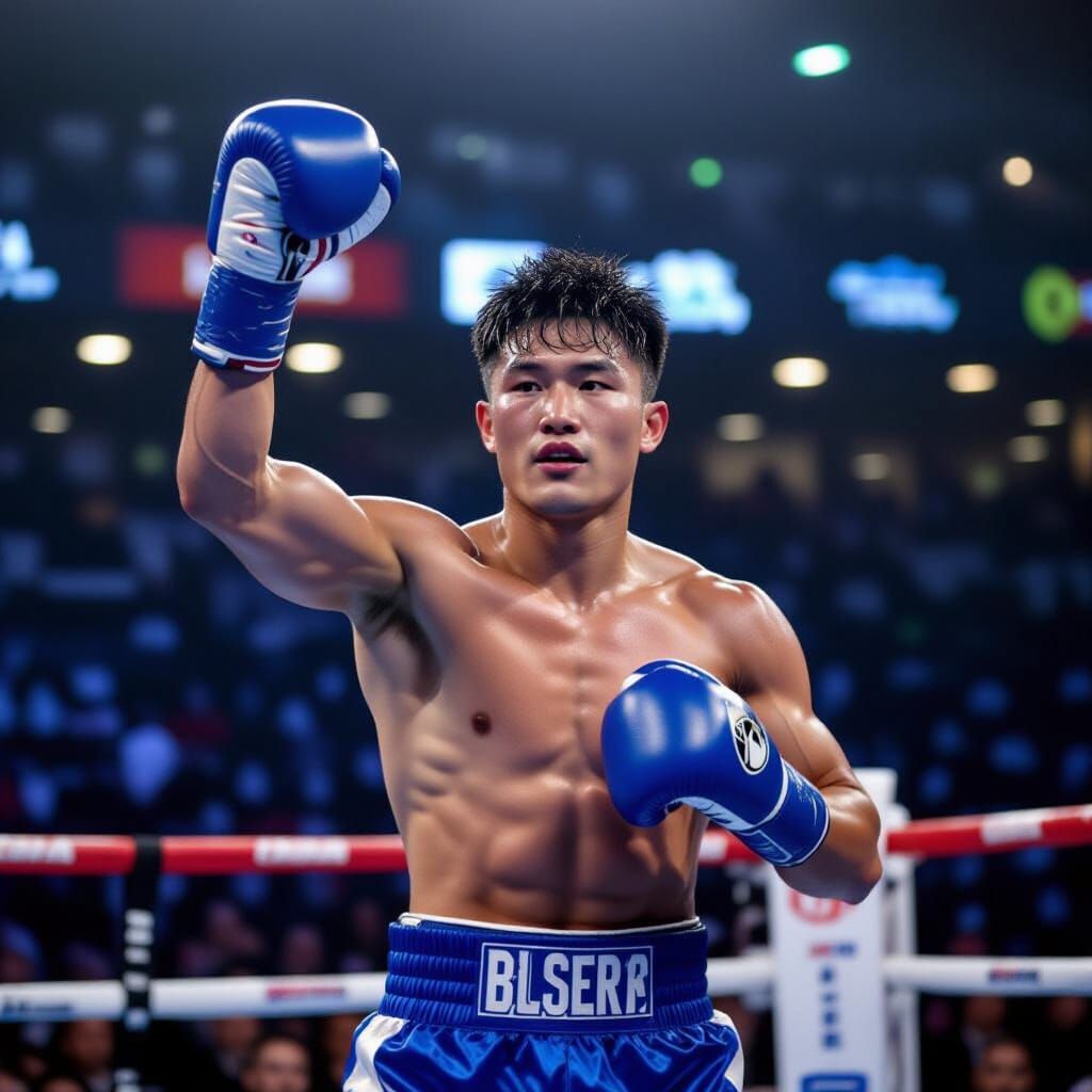 Korean Boxer Celebrates Victory with Powerful Uppercut