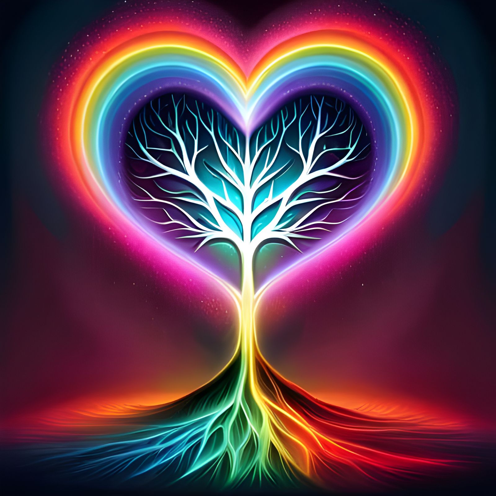 Rainbow Heart Tree of Life Digital Art
