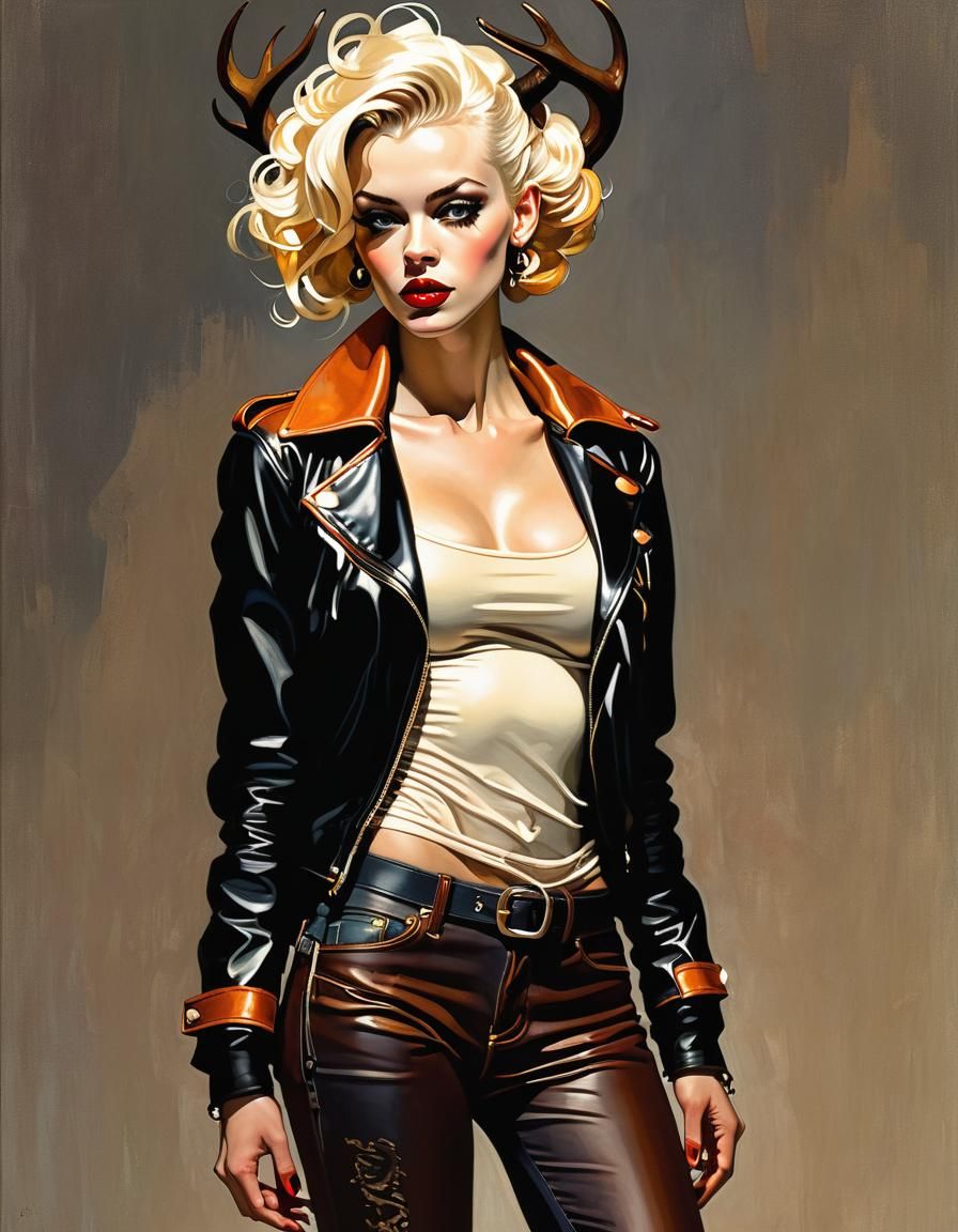 Beautiful Woman with Antlers in Leyendecker Style