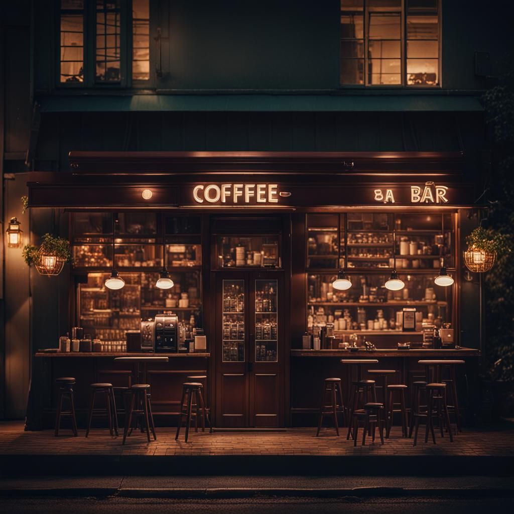 Nighttime Coffee Bar in Cinematic Style