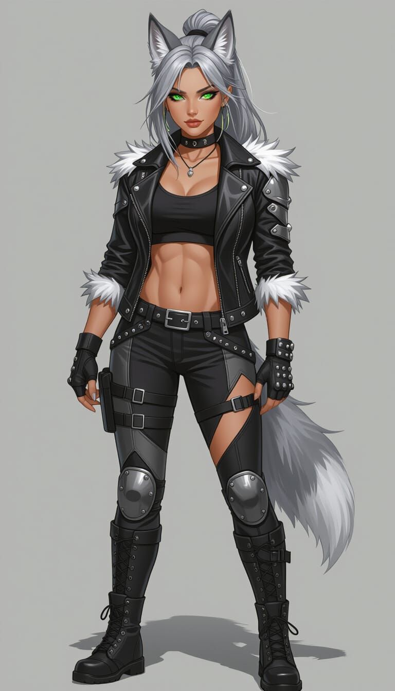 Wolf Woman Biker in Artgerm Style