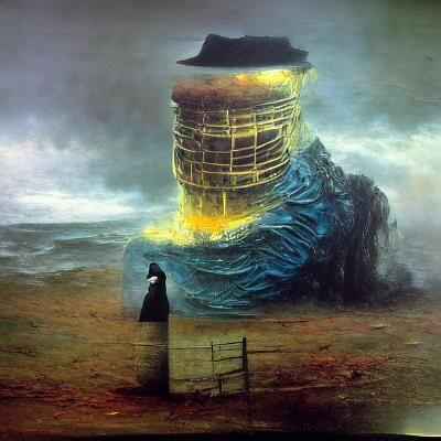 Lighthouse Against Raging Sea: Beksinski Style