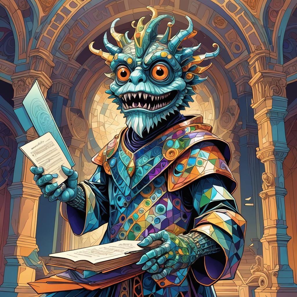 Iridescent Monster's Graduation in Op Art Style