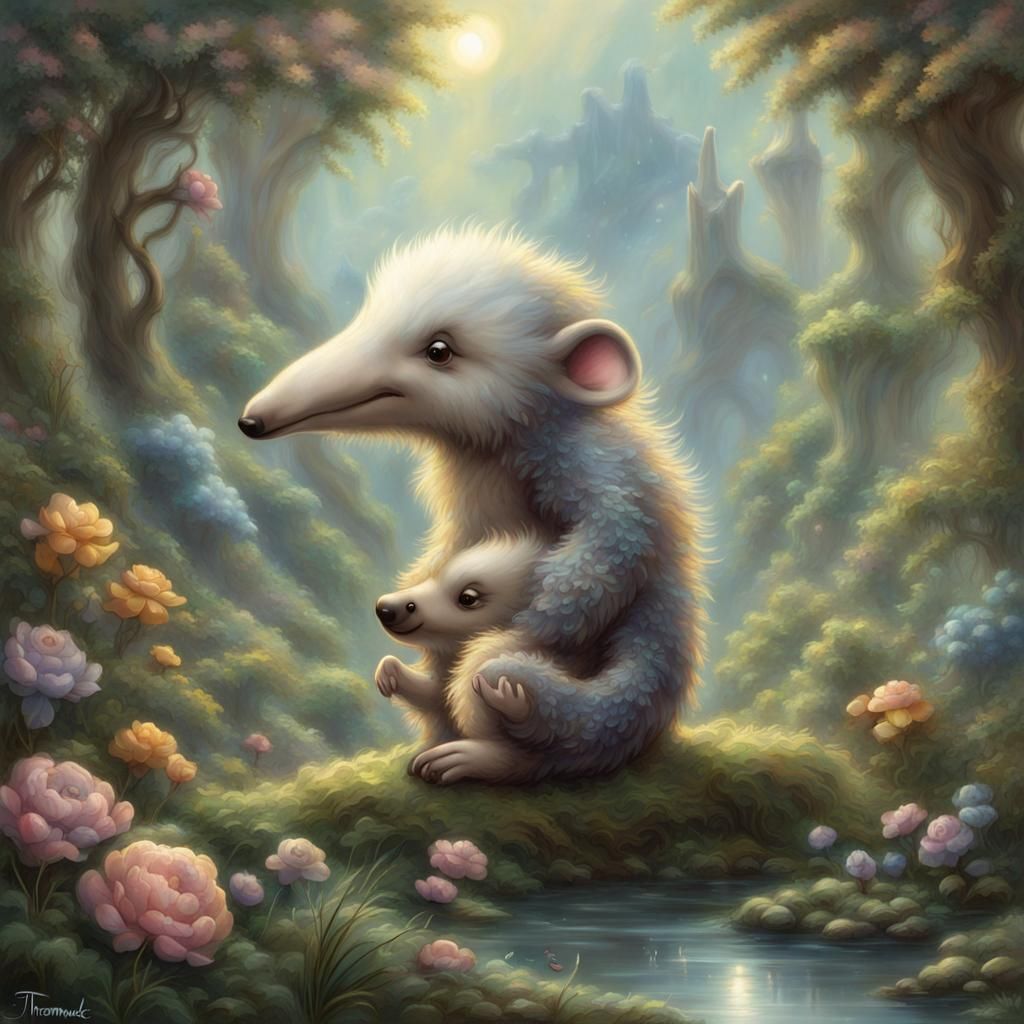Ethereal Chibi Anteater Fantasy Art