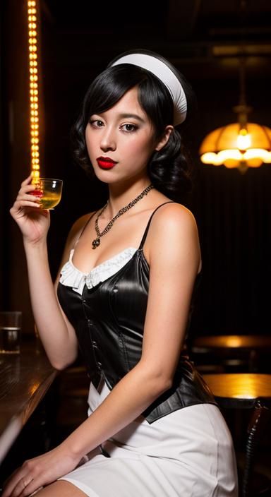 Speakeasy Waitress in Dim Lighting