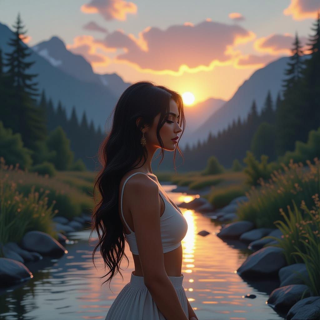 Mystical Silhouette: Woman's Spiritual Healing at Sunrise