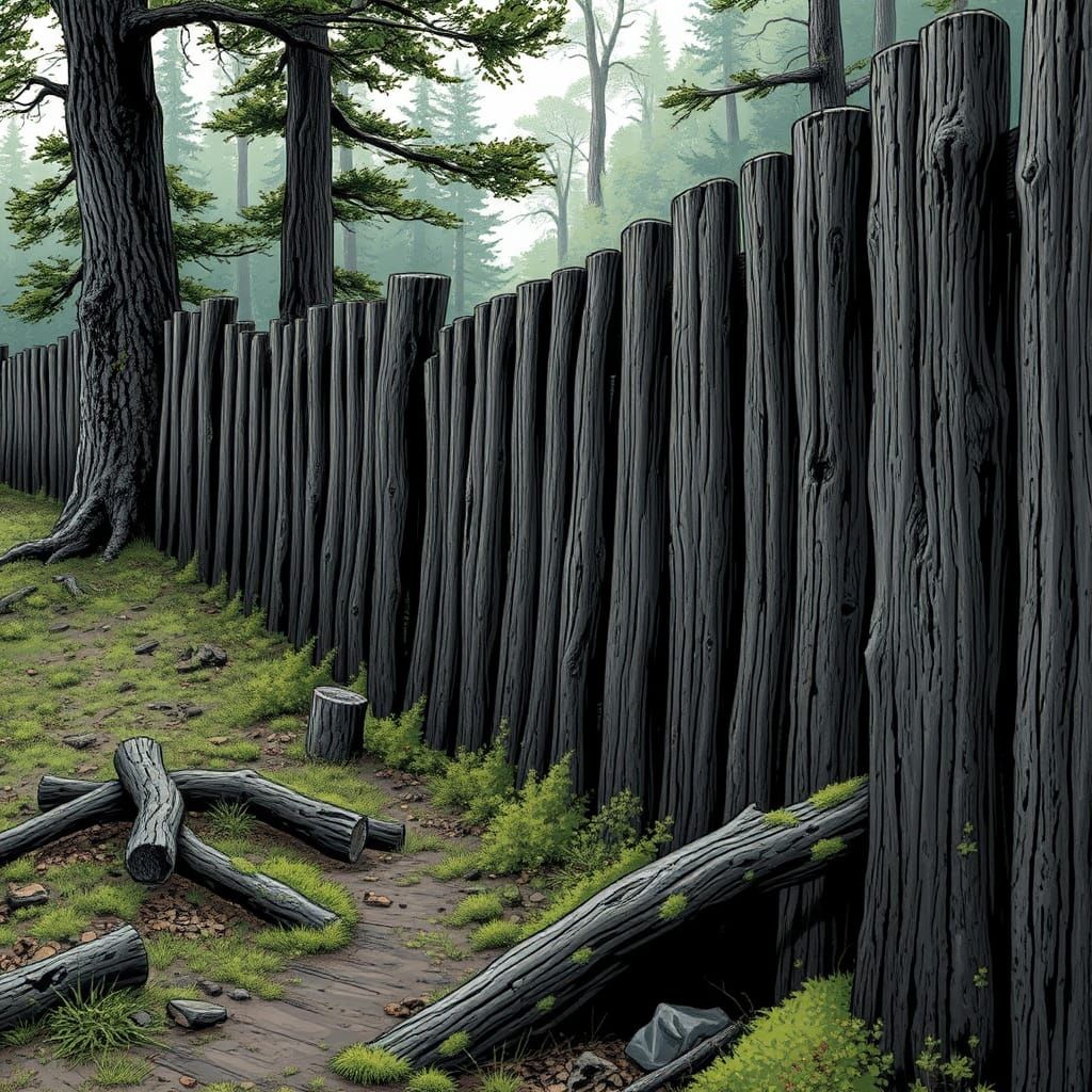 Weathered Cedar Fence in Comic Book Art Style