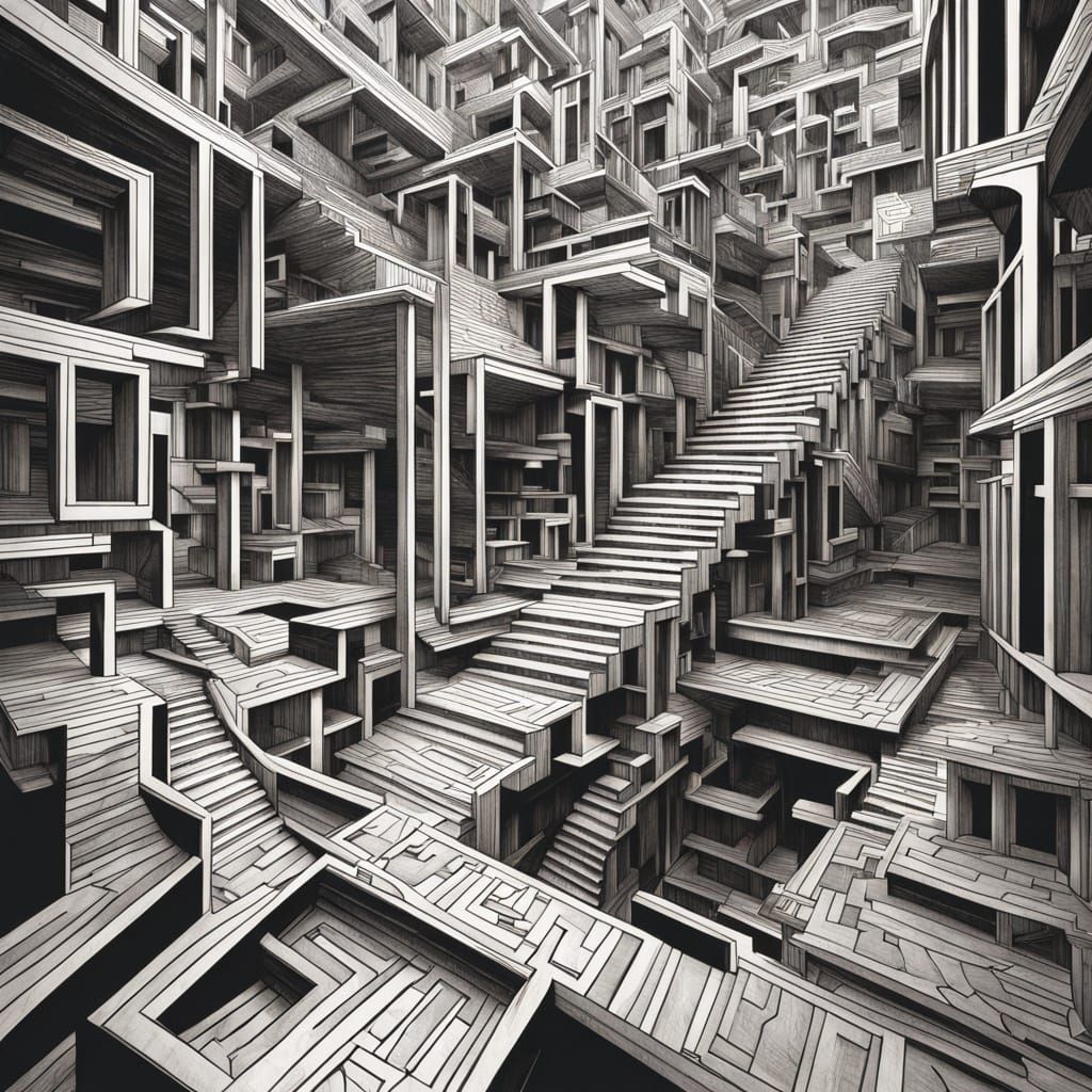 Mind-Bending Staircase Maze in Intricate Escher-Inspired Sur...