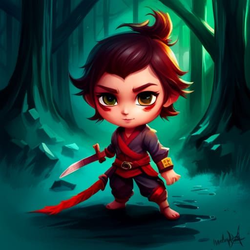Adorable Chibi Ninja Assassin in Splash Art Style