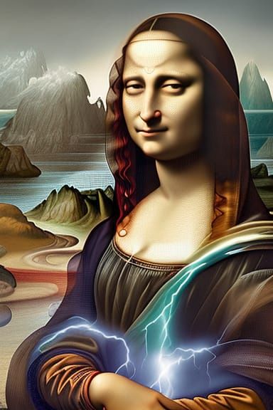 Mona Lisa Sci-Fi Portrait with Stormy Background