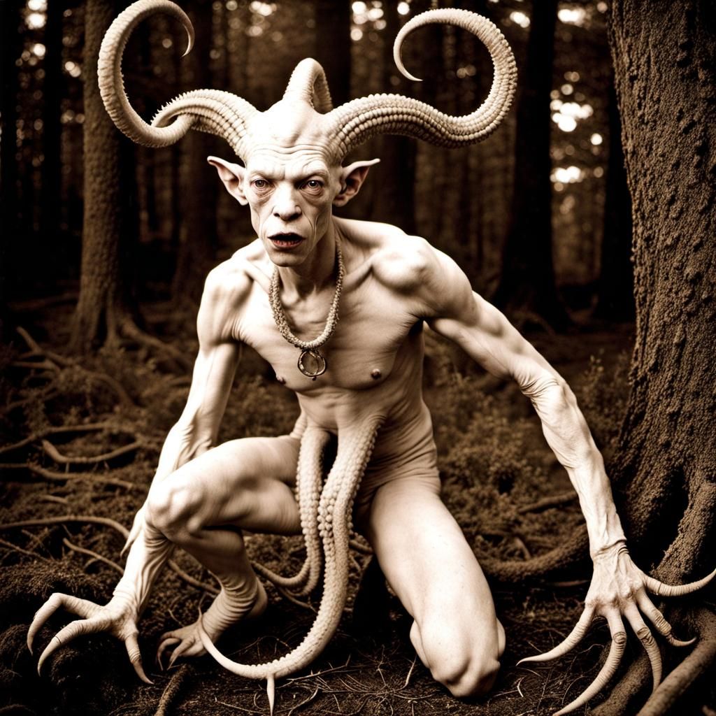 Hideous Satyr with Tentacles in Sepia Photograph