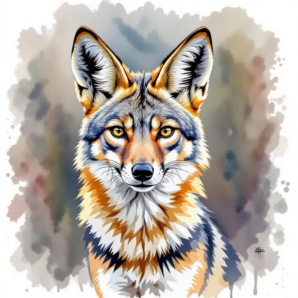 Black-Backed Jackal in Watercolor Style