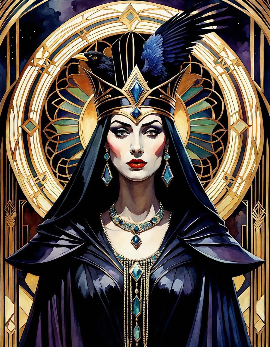 Art Deco Witch Queen Portrait in Dark Fantasy Style