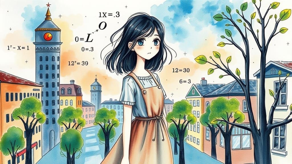 Girl of Code in Pen and Watercolor Cityscape