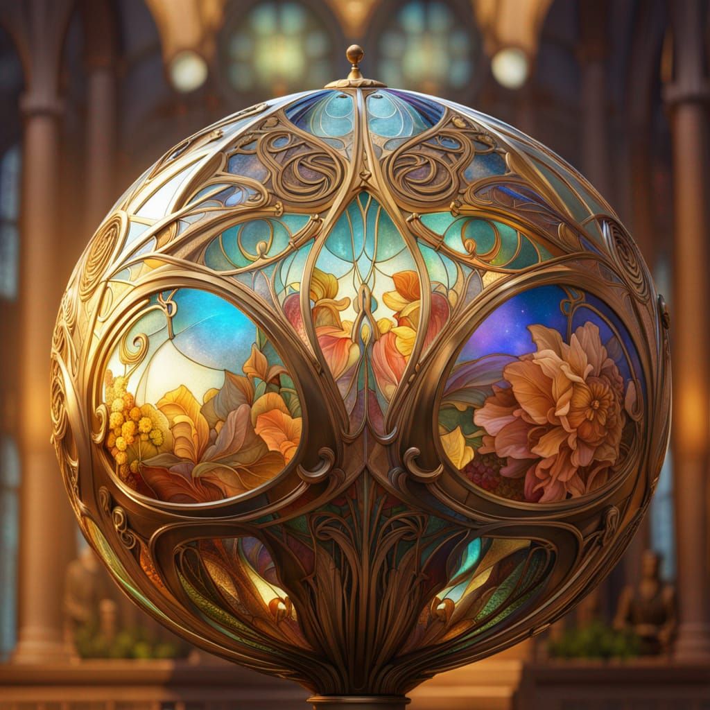 Luminous Art Nouveau Glass Sphere in 3D