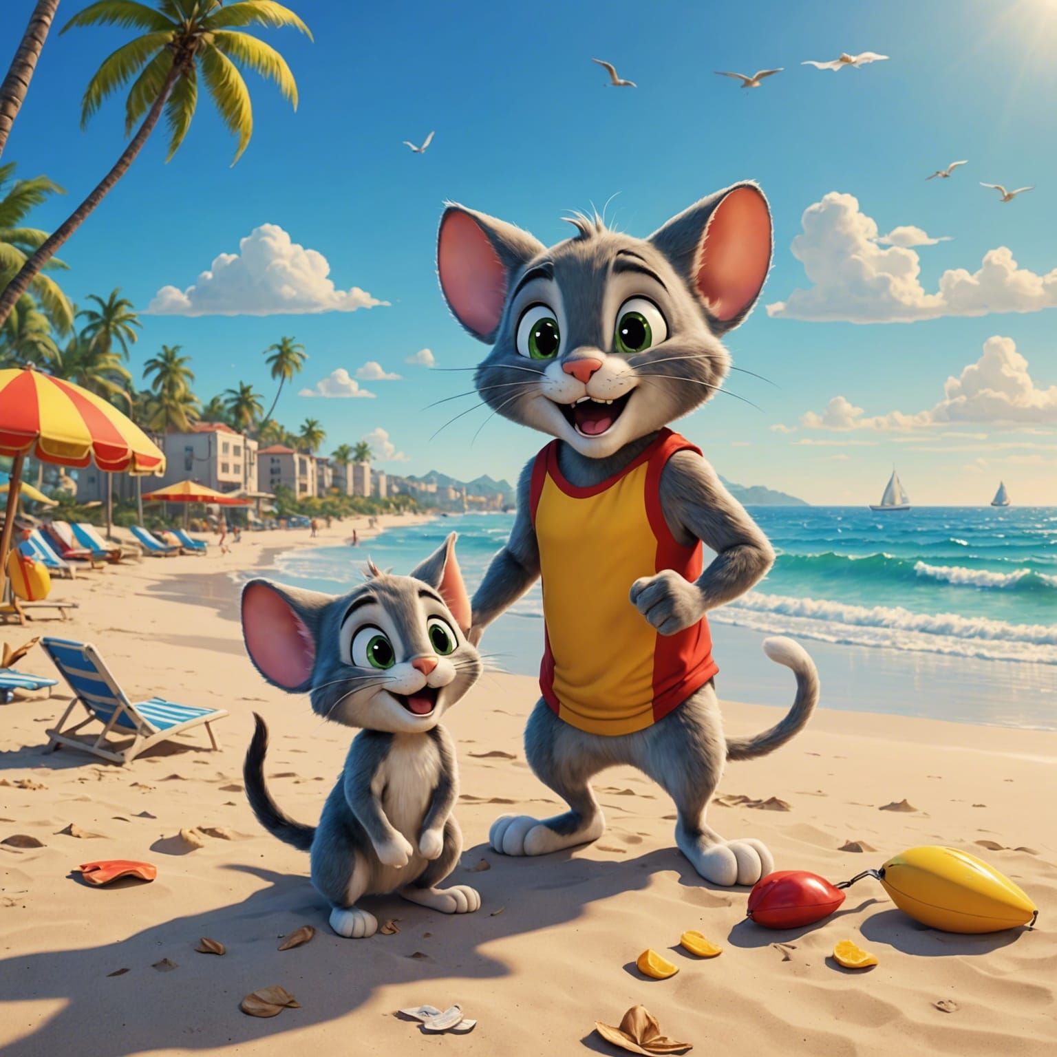 Tom and Jerry on a Realistic Beach