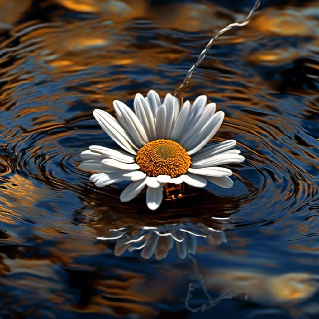 Burning Daisy Sinking in Underwater Pond