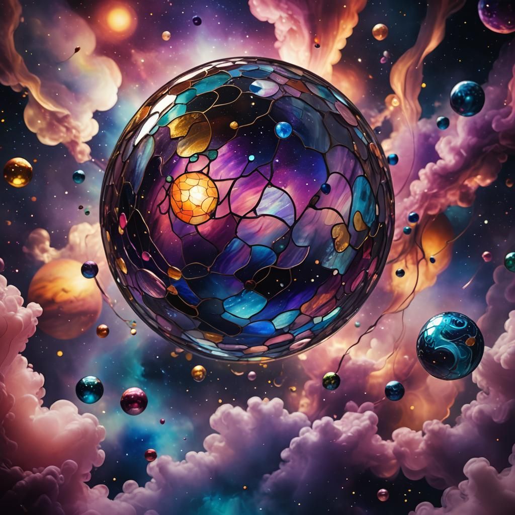 Stained Glass Planet in Surreal Space Art