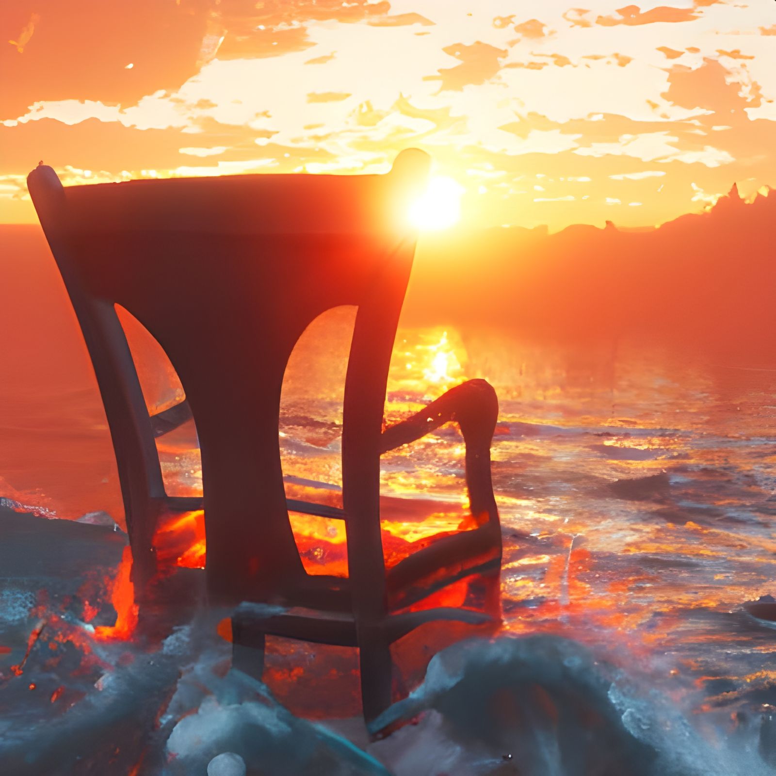 Ocean Sunset View with Orange Chair