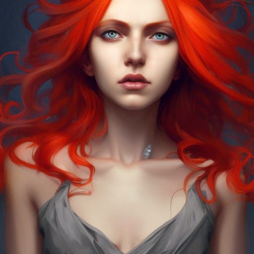 Woman with Fiery Hair: Digital Art Portrait