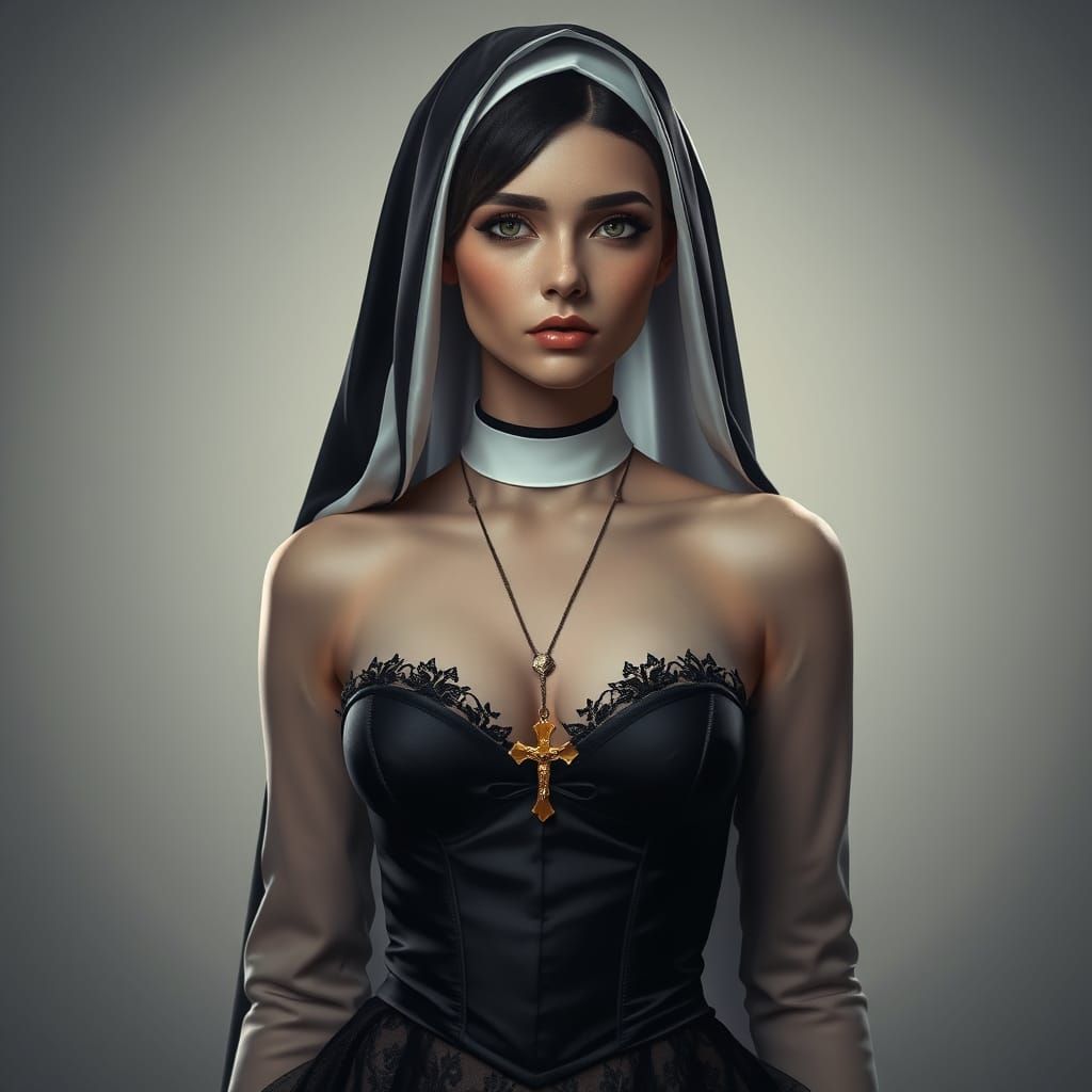 Elegant Nun Portrait in Luxurious Black Attire