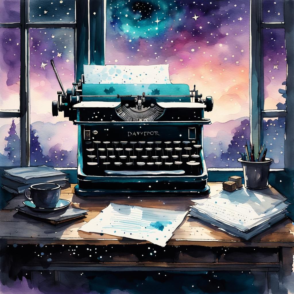 Typewriter Under a Starry Night Sky