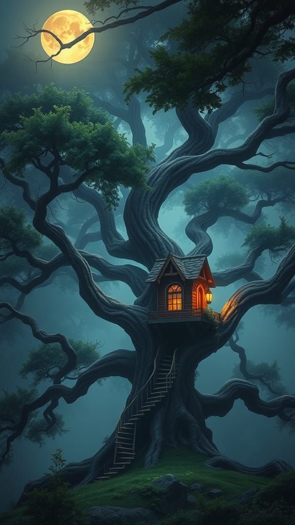 Elven Home in Majestic Oak, Kinkade Style