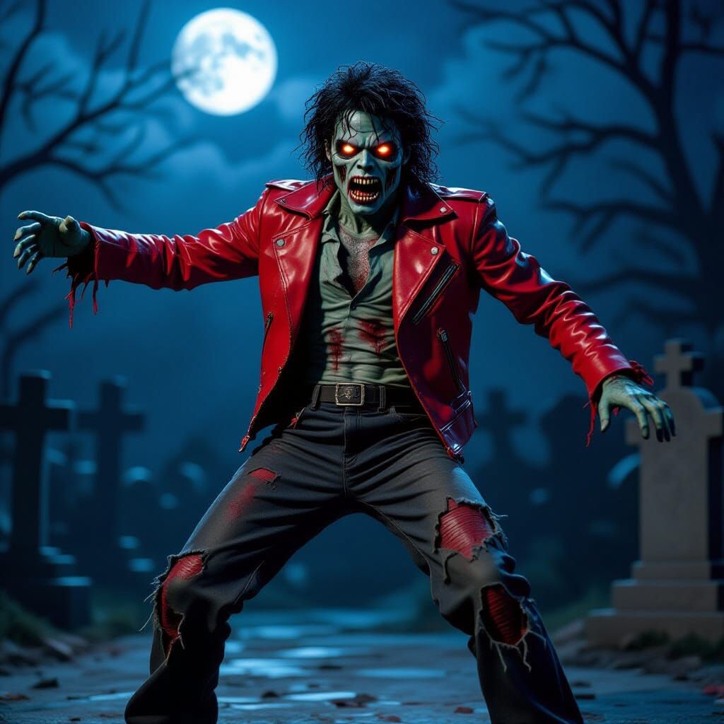 Thriller Zombie Dancer in Eerie Graveyard