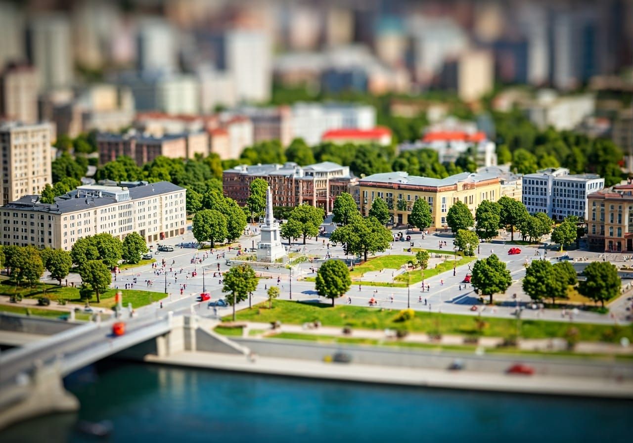 Tilt-Shift Miniature City Overhead View