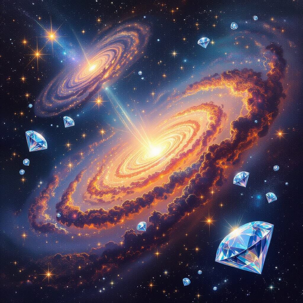 Cosmic Galaxies With Stars and Diamonds in Psychedelic Style