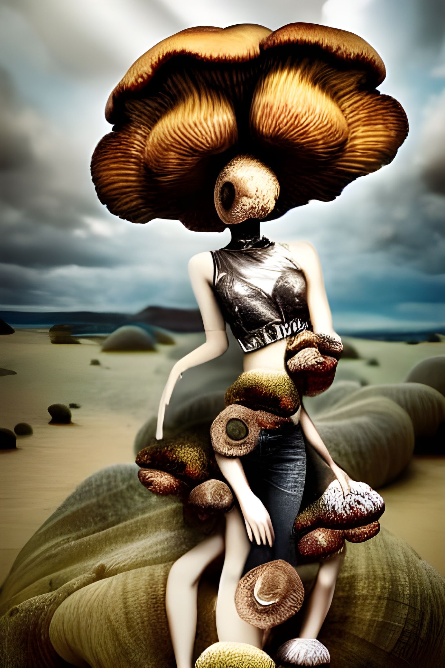 Dystopian Mushroom Lady: Hyper-Realistic Post-Apocalyptic Po...