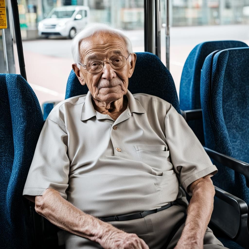 Elderly Man on Bus Seat - AI Generated Image