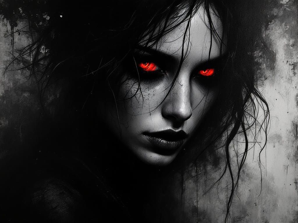 Surreal Portrait in Grunge Aesthetic, Shadows and Deep Contr...