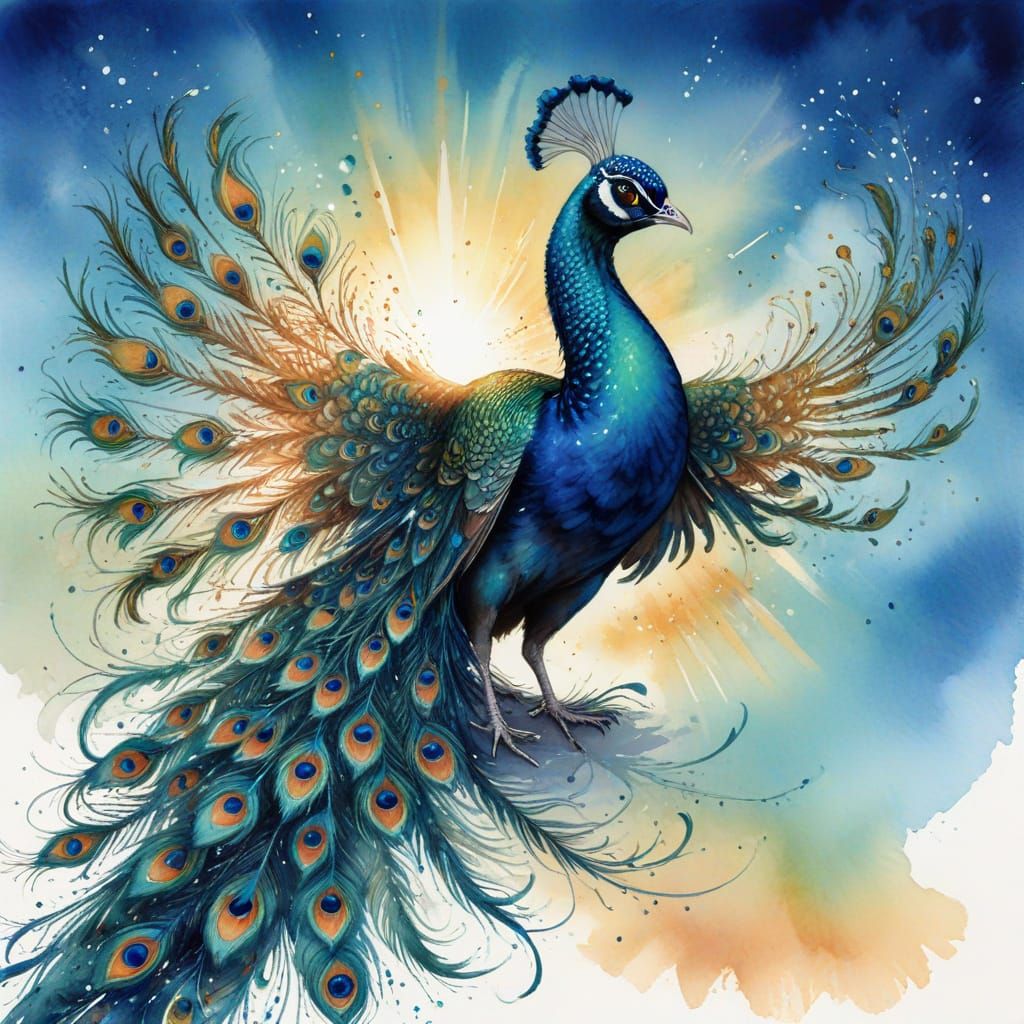 Vibrant Peacock in Morning Glory