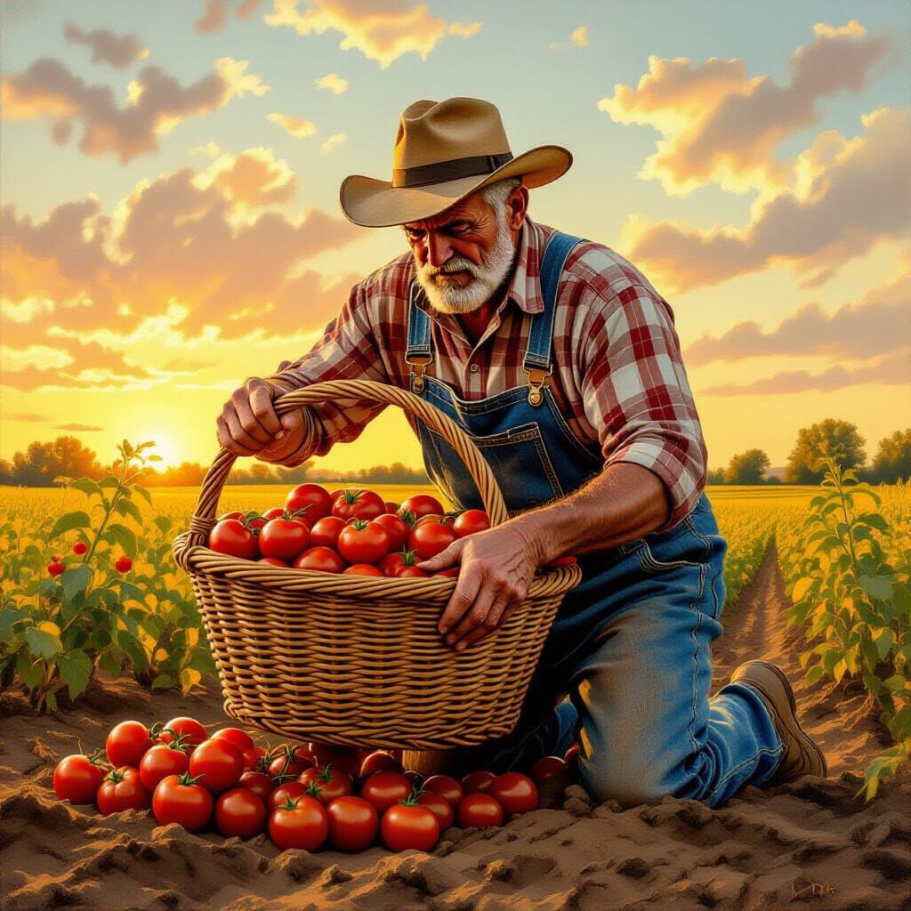 Farmer with Tomato Basket in Classical Realism Style