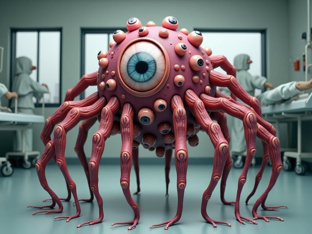 Cyberpunk Creature Emerges from Hospital Shadows