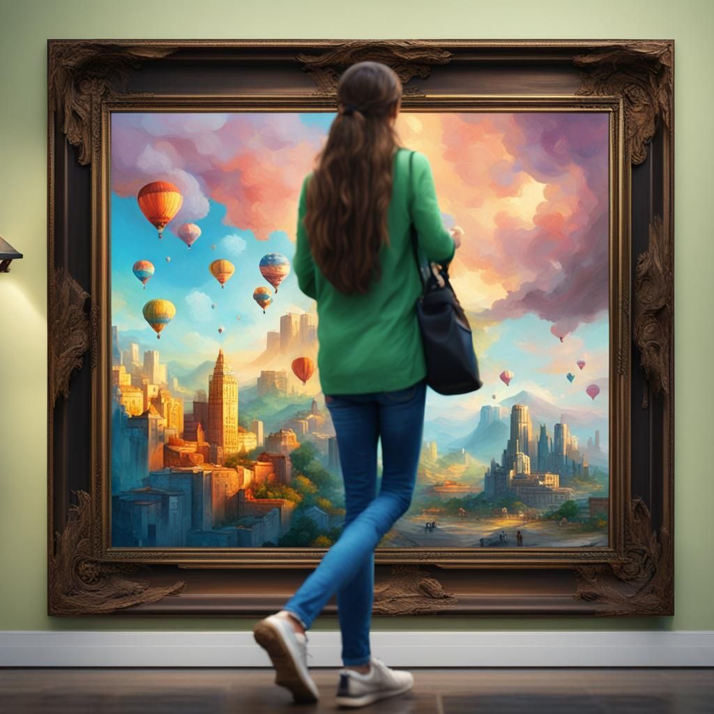 Recursive Image: Woman Gazing at Infinite Art