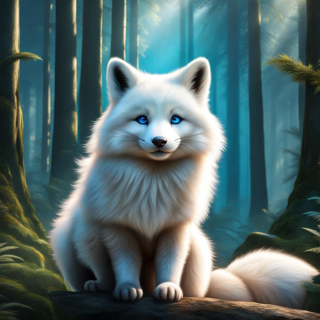 Panda Fox Hybrid with Blue Eyes in 8k