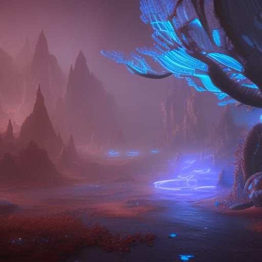 Blue Bioluminescent Fungus: Detailed Matte Painting