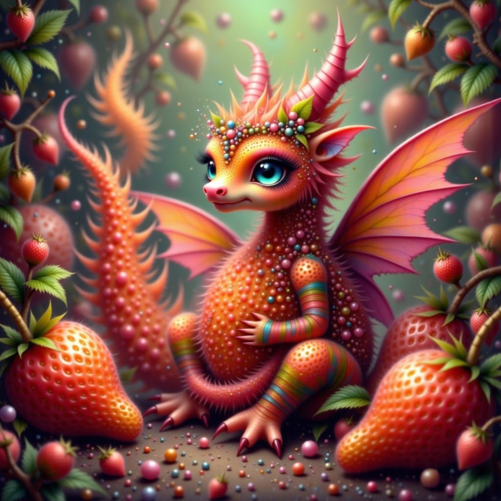 Dragon Strawberry Fusion: Whimsical Art Illustration