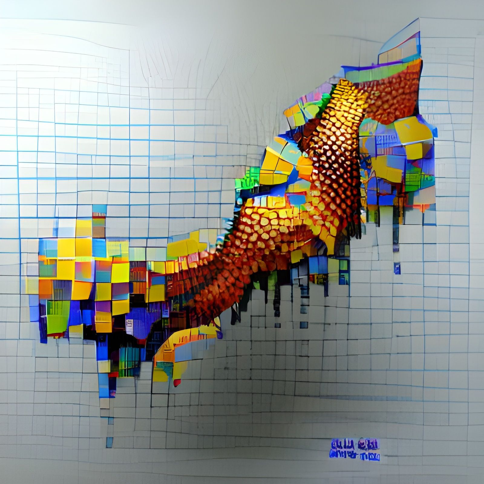 Abstract Pixel Art Mosaic in Ink Drawing Style