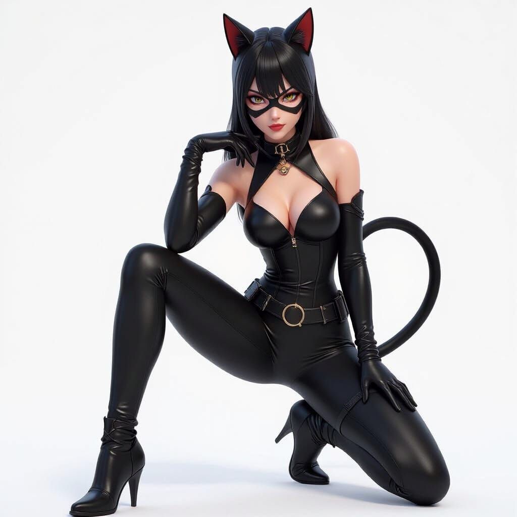 Dynamic Anime-Style Catwoman in Detailed 3D Rendering