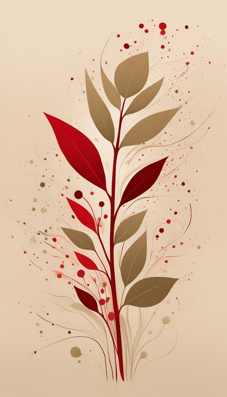 Minimal Abstract Art in Herbal Khaki and Red
