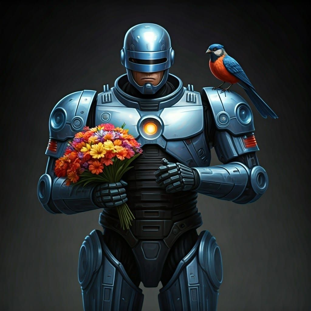 Robocop with Flowers and Bird