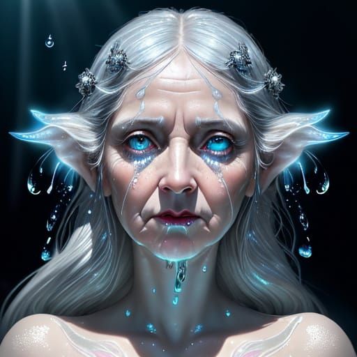 Old Woman with Cat and Ray in Water Droplet Style